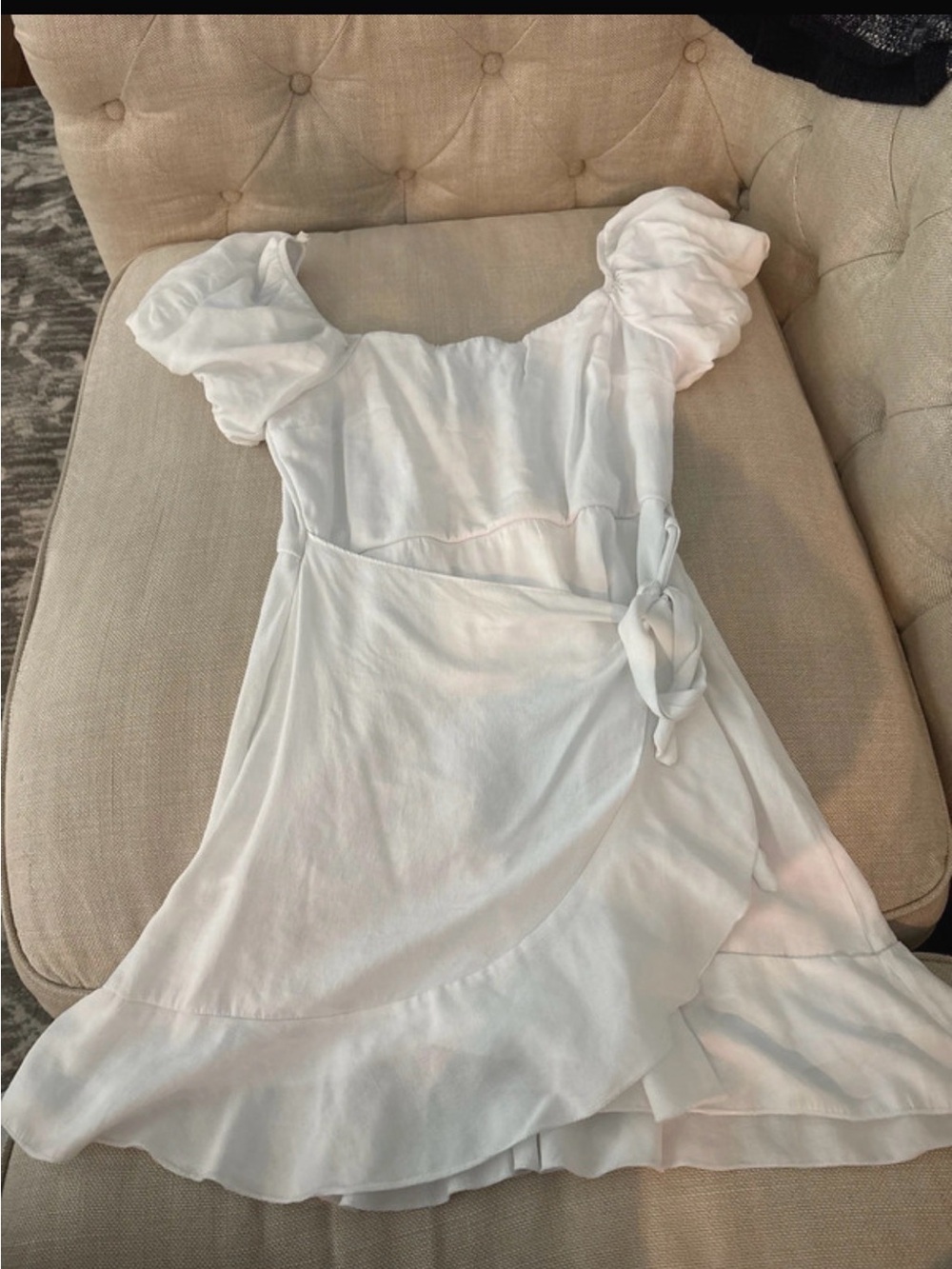 Trixxi White Puff Sleeve Wrap Mini Dress